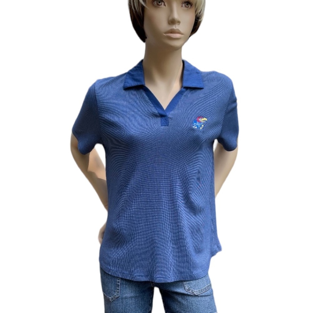 Cutter & Buck KU Jayhawk Dry Tec Performance V Neck Collared Polo Tee Size Small